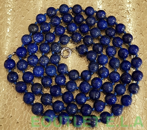 GENUINE 8mm LAPIS LAZULI STONE NECKLACE-92cm